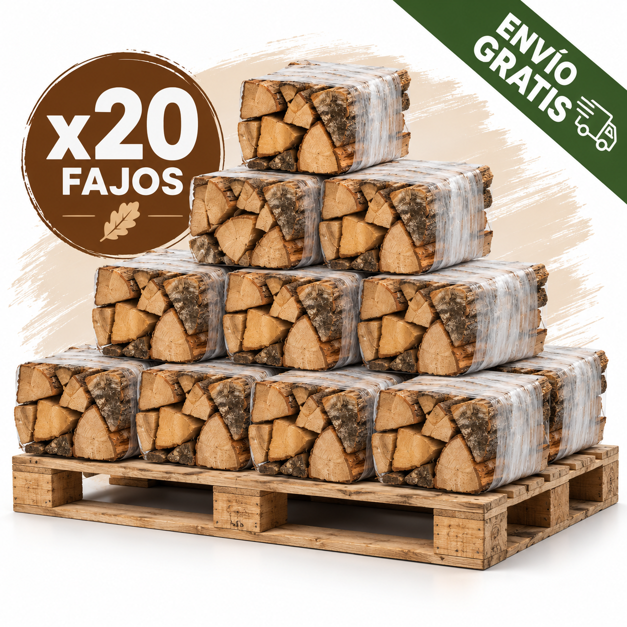 Pack de 20 Fajos de Leña de Roble de 17 L
